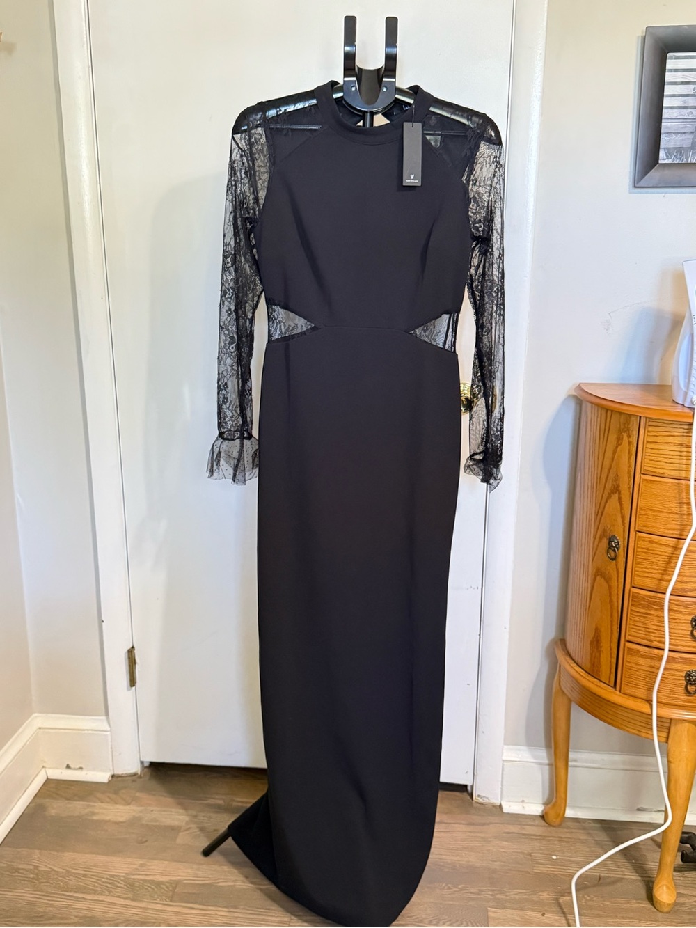 Lulu's Black Lace Sleeve Cutout Maxi Dress